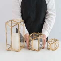 Staunton And Henry Modern Gold And Glass Geometric Lantern