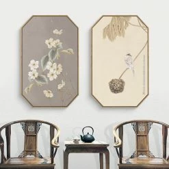 Staunton And Henry Wide Floral Oriental Wall Art With Wood Frame