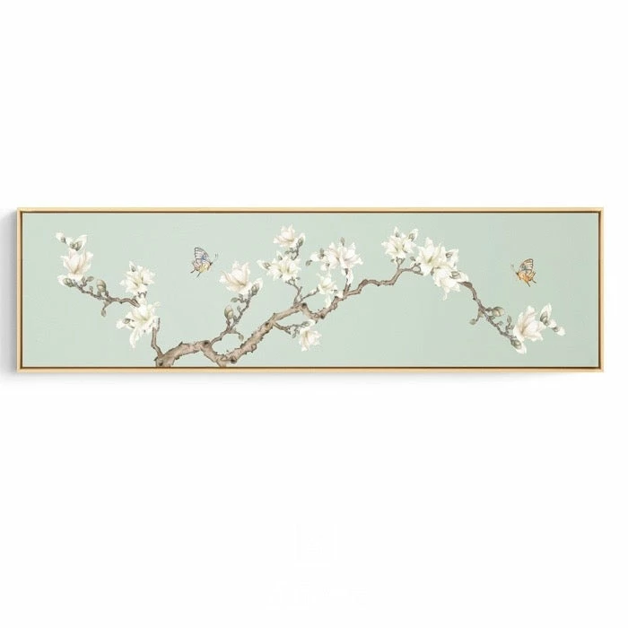 Staunton And Henry Cherry Blossoms Wide Wall Art With Wood Frame Wall Decor
