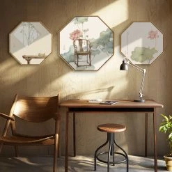 Staunton And Henry Oriental Hexagon Wall Art With Wood Frame Wall Decor