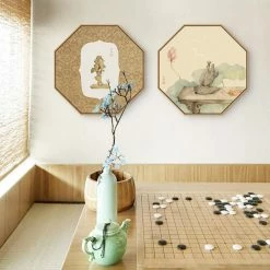 Staunton And Henry Oriental Hexagon Wall Art With Wood Frame Wall Decor