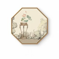 Staunton And Henry Oriental Hexagon Wall Art With Wood Frame Wall Decor