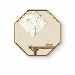 Staunton And Henry Oriental Hexagon Wall Art With Wood Frame Wall Decor