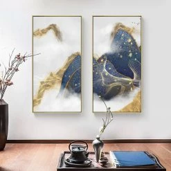 Staunton And Henry Wall Decor Blue And Yellow Abstract Vertical Wall Art With Frame