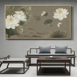Staunton And Henry Oriental White Lotus Wall Art With Frame Wall Decor