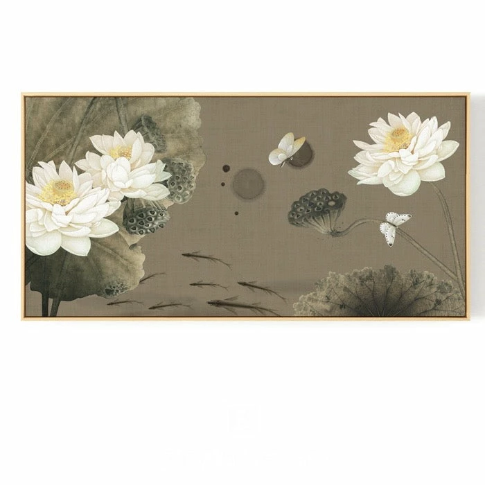 Staunton And Henry Oriental White Lotus Wall Art With Frame Wall Decor