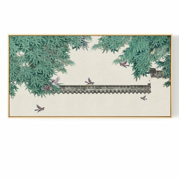 Staunton And Henry Pagoda Birds Oriental Wall Art With Frame