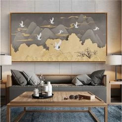 Staunton And Henry Ibis Oriental Mountain Wall Art With Frame Wall Decor
