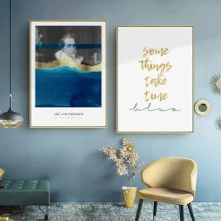Staunton And Henry Inspirational Blue And Gold Wall Art With Frame Wall Decor