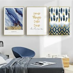 Staunton And Henry Inspirational Blue And Gold Wall Art With Frame Wall Decor