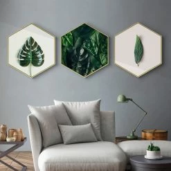 Staunton And Henry Home Accessories Hexagon Green Leaf Wall Art With Frame