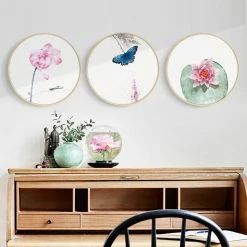 Staunton And Henry Round Pink Oriental Wall Art With Frame