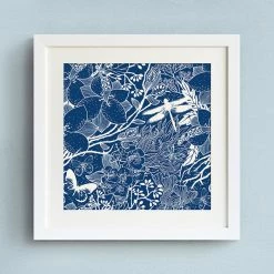 Staunton And Henry Blue Floral Wall Art With Frame Wall Decor