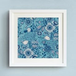 Staunton And Henry Blue Floral Wall Art With Frame Wall Decor