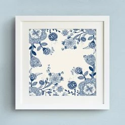 Staunton And Henry Blue Floral Wall Art With Frame Wall Decor