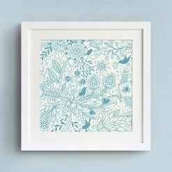 Staunton And Henry Blue Floral Wall Art With Frame Wall Decor