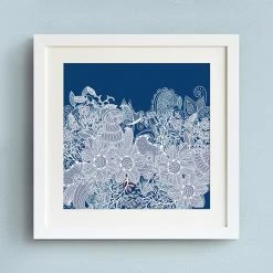 Staunton And Henry Blue Floral Wall Art With Frame Wall Decor