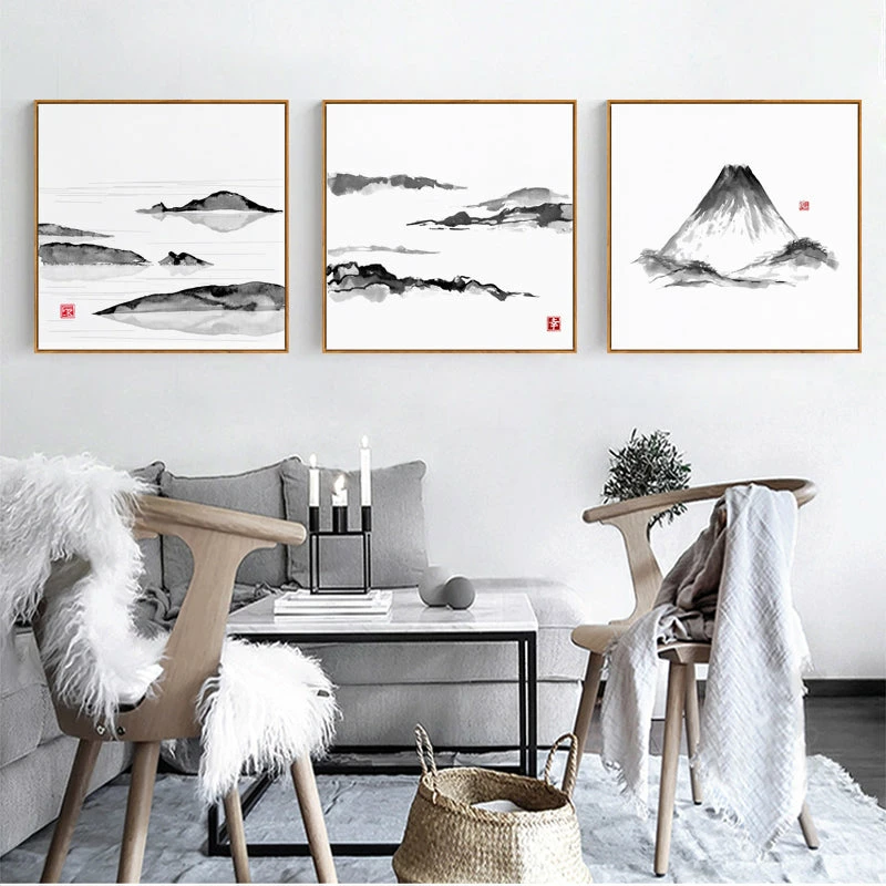 Staunton And Henry Japanese Mountain Wall Art With Frame Wall Decor