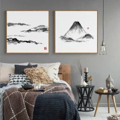 Staunton And Henry Japanese Mountain Wall Art With Frame Wall Decor
