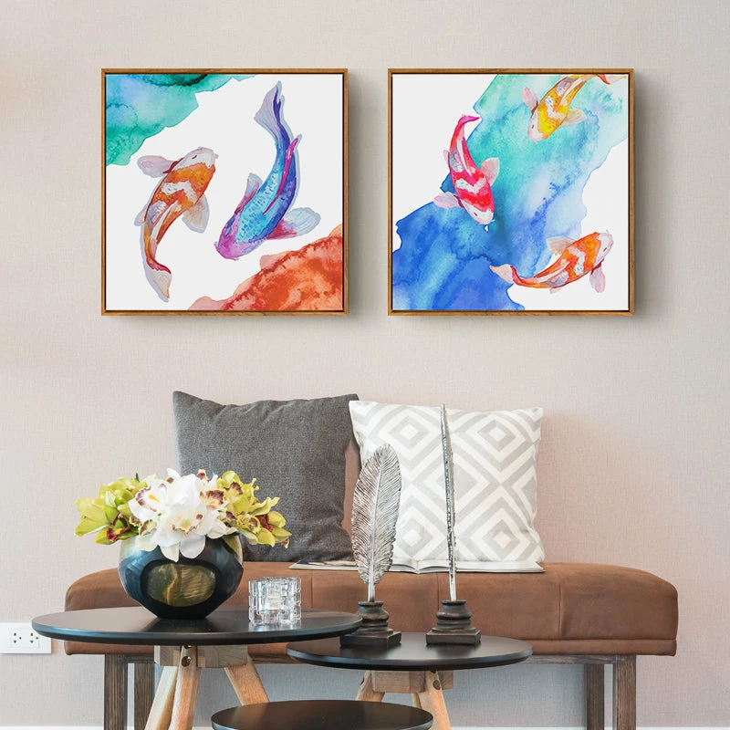 Staunton And Henry Watercolor Koi Fish Art With Frame