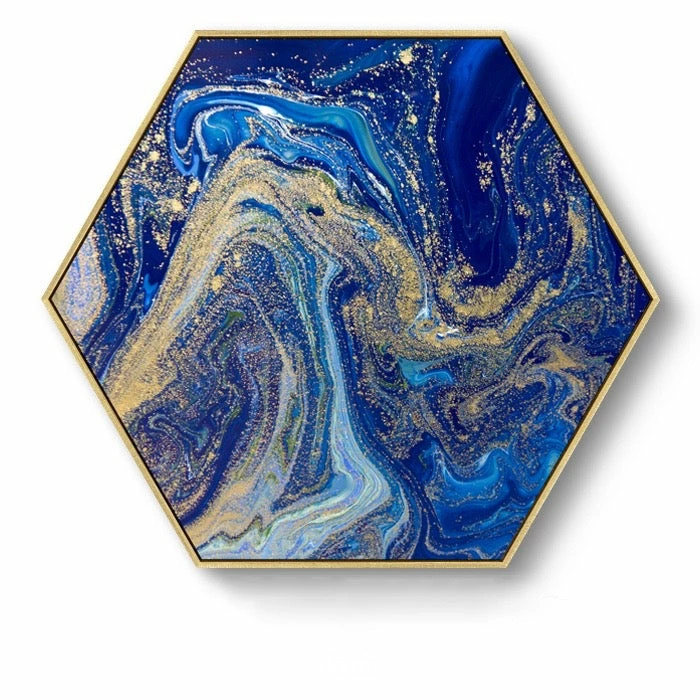 Staunton And Henry Hexagon Poured Liquid Wall Art With Frame Wall Decor