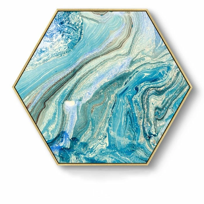 Staunton And Henry Hexagon Poured Liquid Wall Art With Frame Wall Decor