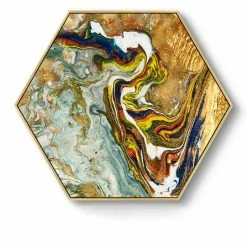 Staunton And Henry Hexagon Poured Liquid Wall Art With Frame Wall Decor