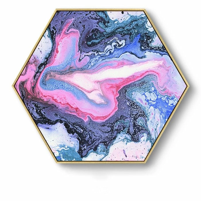 Staunton And Henry Hexagon Poured Liquid Wall Art With Frame Wall Decor