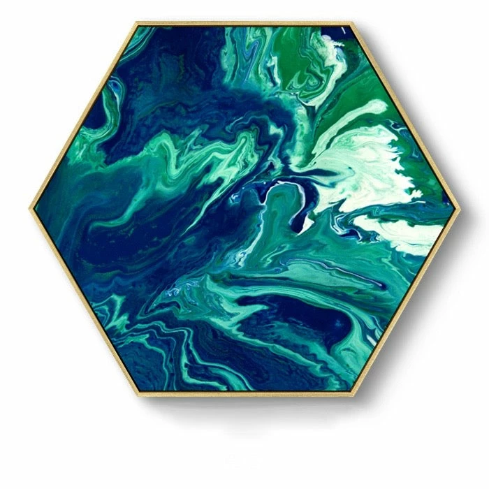 Staunton And Henry Hexagon Poured Liquid Wall Art With Frame Wall Decor