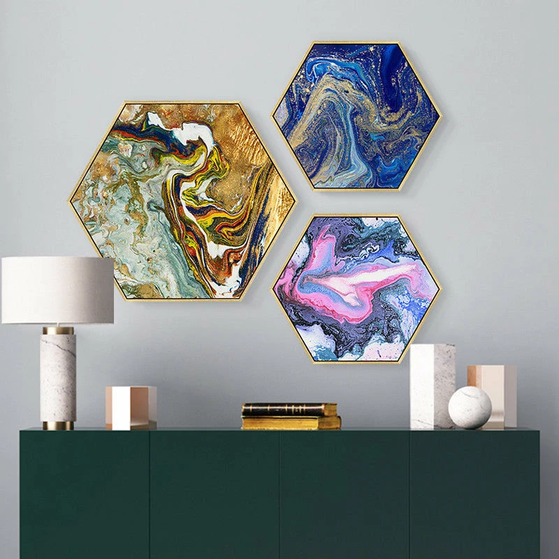 Staunton And Henry Hexagon Poured Liquid Wall Art With Frame Wall Decor