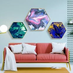 Staunton And Henry Hexagon Poured Liquid Wall Art With Frame Wall Decor