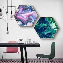 Staunton And Henry Hexagon Poured Liquid Wall Art With Frame Wall Decor