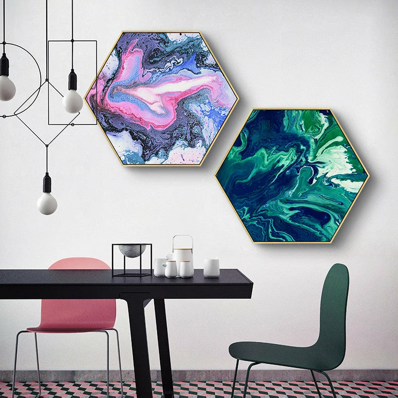 Staunton And Henry Hexagon Poured Liquid Wall Art With Frame Wall Decor