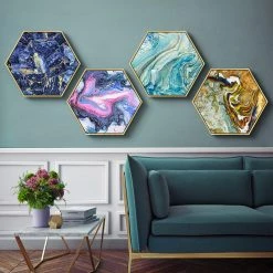 Staunton And Henry Hexagon Poured Liquid Wall Art With Frame Wall Decor