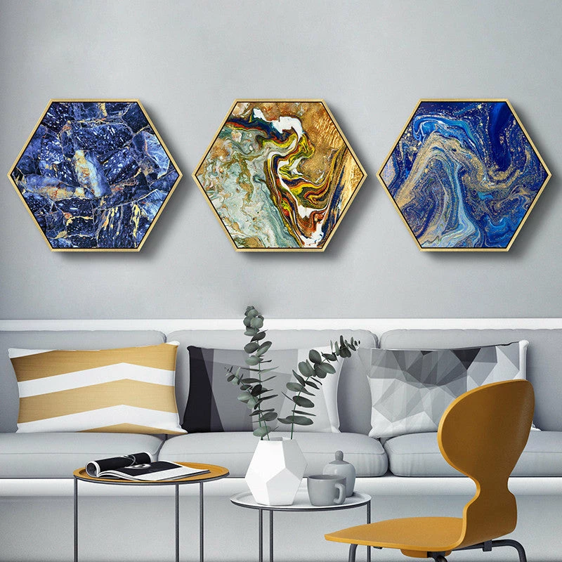 Staunton And Henry Hexagon Poured Liquid Wall Art With Frame Wall Decor