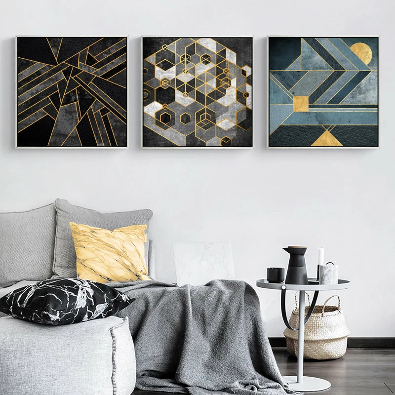 Staunton And Henry Black And Gold Abstract Wall Art With Frame Wall Decor