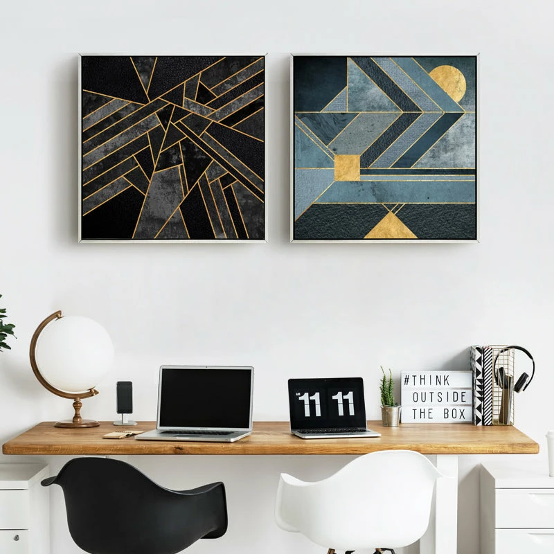 Staunton And Henry Black And Gold Abstract Wall Art With Frame Wall Decor
