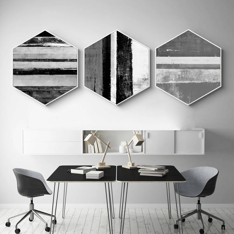 Staunton And Henry Hexagon Black And White Wall Art With Frame Wall Decor