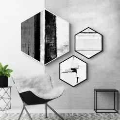 Staunton And Henry Hexagon Black And White Wall Art With Frame Wall Decor