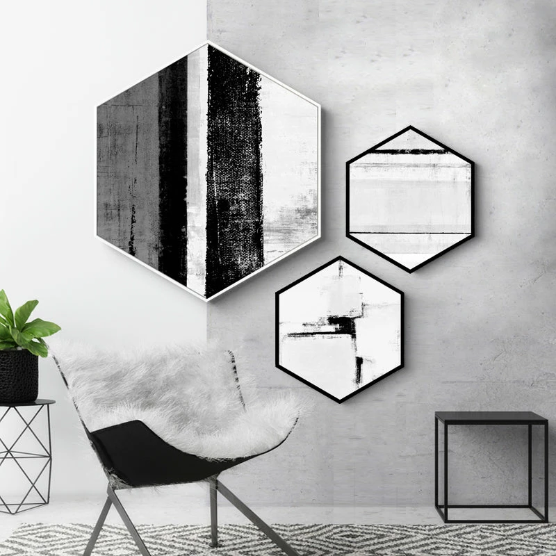 Staunton And Henry Hexagon Black And White Wall Art With Frame Wall Decor