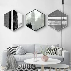 Staunton And Henry Hexagon Black And White Wall Art With Frame Wall Decor