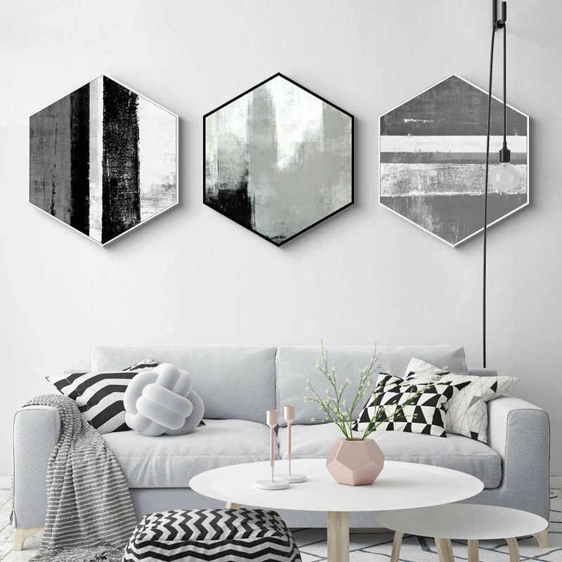Staunton And Henry Hexagon Black And White Wall Art With Frame Wall Decor