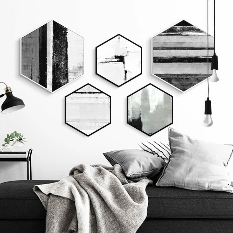 Staunton And Henry Hexagon Black And White Wall Art With Frame Wall Decor