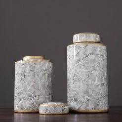 Staunton And Henry Grey Marble Urn Vase With Gold Trim