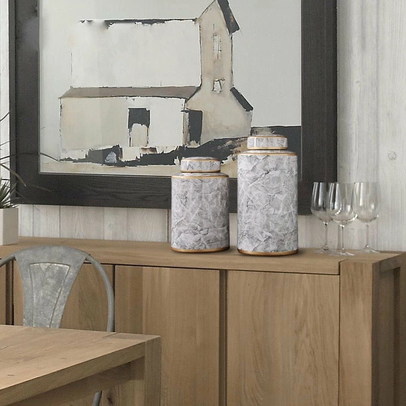 Staunton And Henry Grey Marble Urn Vase With Gold Trim