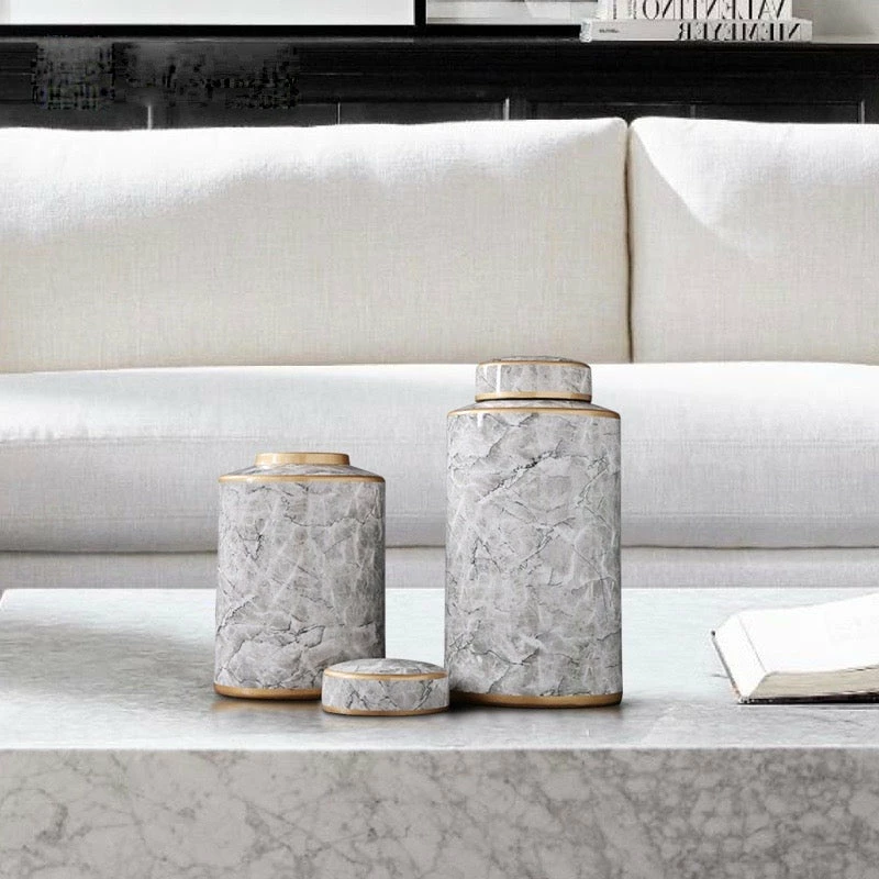 Staunton And Henry Grey Marble Urn Vase With Gold Trim