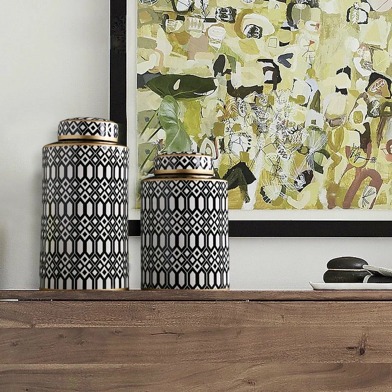 Staunton And Henry Home Accessories Round Black And White Urn Vase