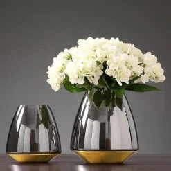Staunton And Henry Mirrored Grey Glass Vase With Gold Base Home Accessories