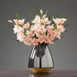 Staunton And Henry Mirrored Grey Glass Vase With Gold Base Home Accessories