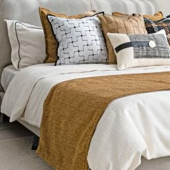 Staunton And Henry Cream And Brown Tartan Pattern Bed Cushion Set Home Accessories